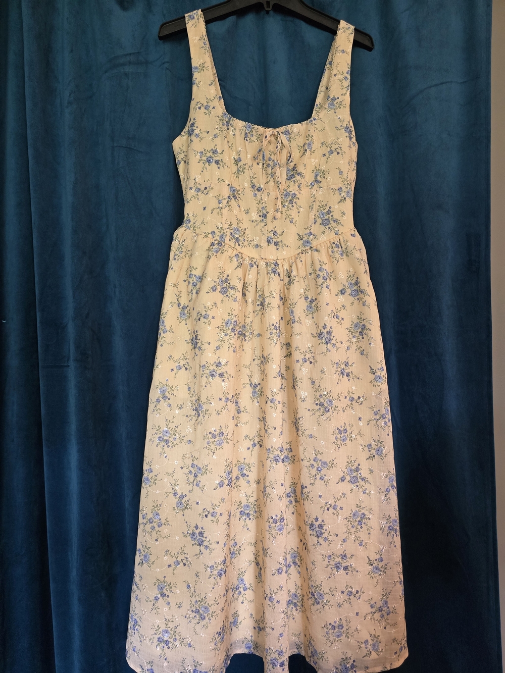 Thirty Thirty Floral Tie Front Midi Dress Blue Butter Cream Size M